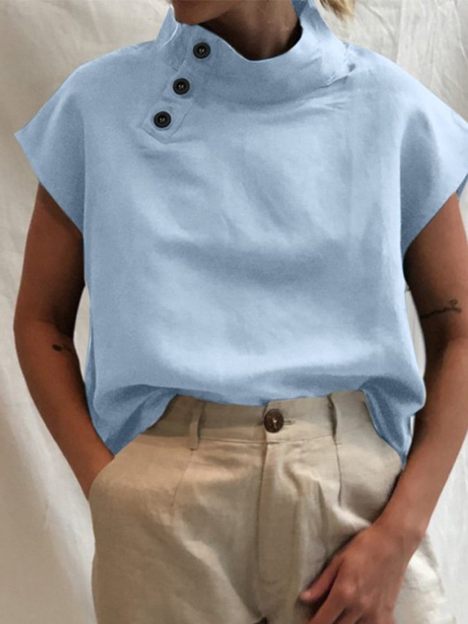 Women's Solid Color Slim Fit Standing Collar Shirt