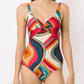 Fashion Colorblock Geometric Print Swimsuit Set