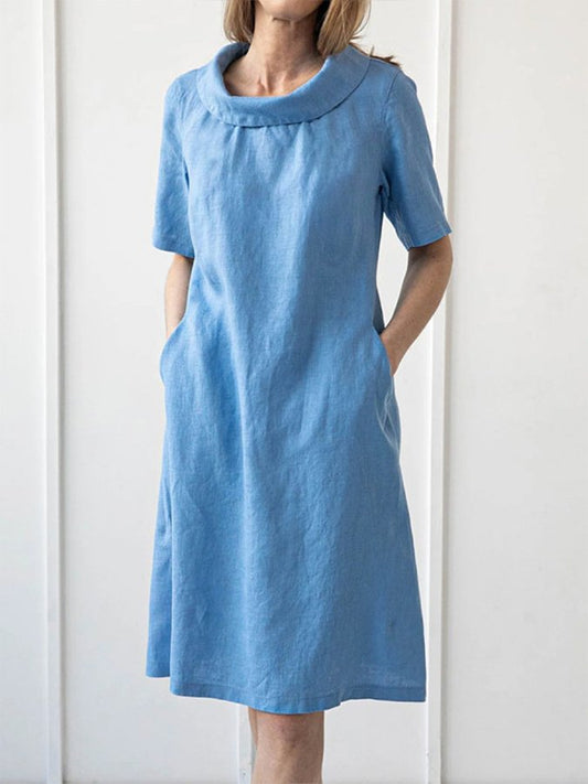 Women's Vintage Solid Color Short Sleeves Crew Neck Midi Dress