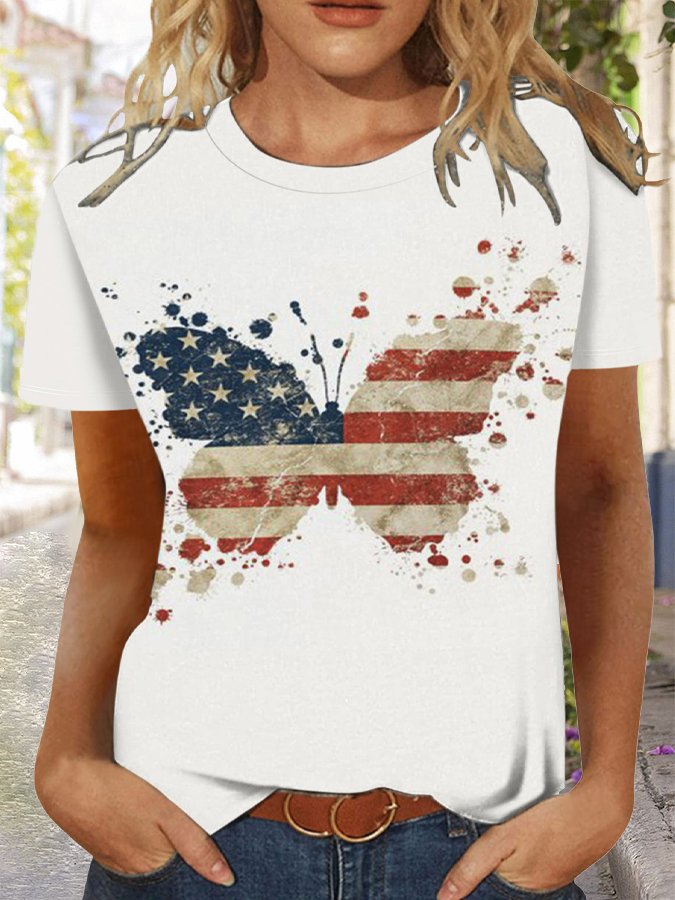 Women's Independence Day Butterfly Printed T-shirt