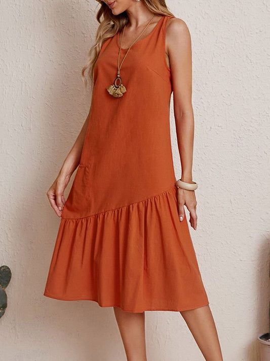 Cotton And Linen Crinkled Sleeveless Dress