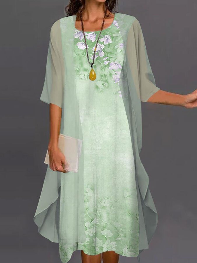 Chiffon Print Dress Two Piece Set