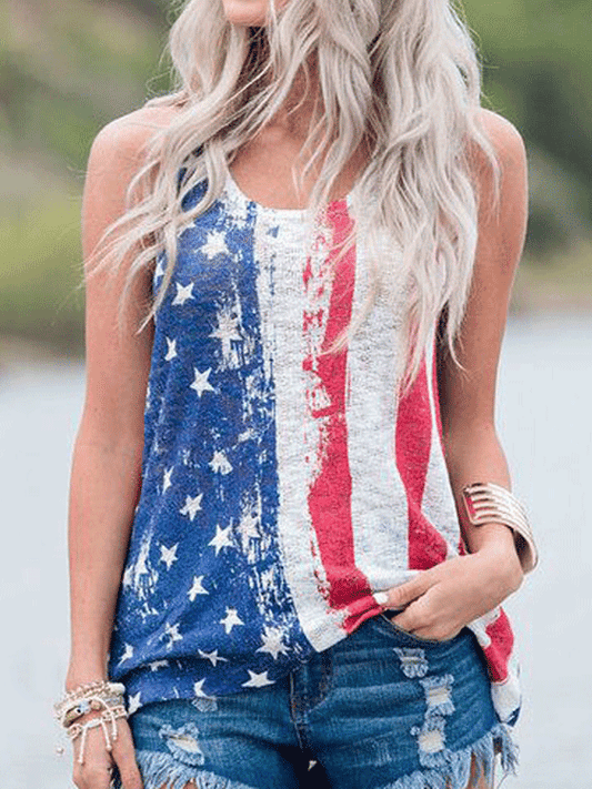 Women's Flag Print Crew Neck Tank Top