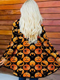 Women's Autumn Halloween Cat Pumpkin Print Long Sleeve Jacket