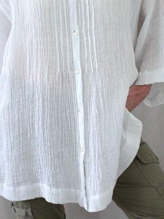 Loose Cotton And Linen Long-Sleeved Tops