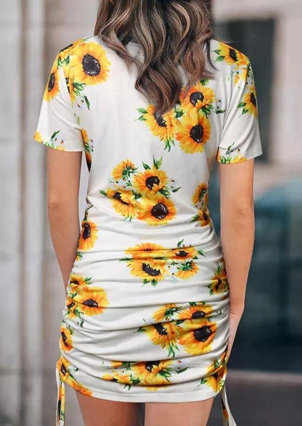 Sunflower O-Neck Tight Dress-White