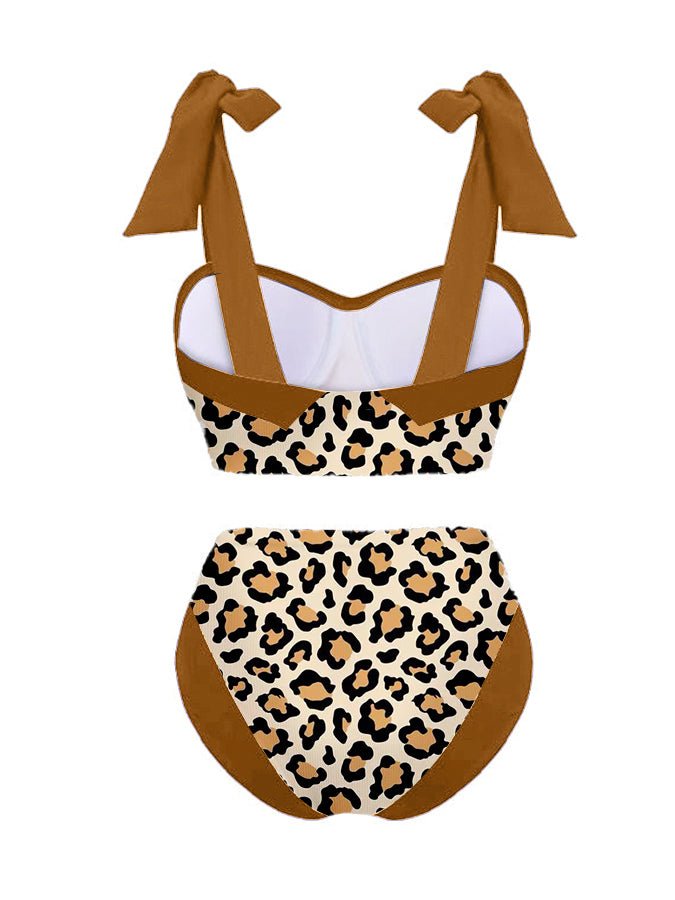 Fashion Leopard Colorblock Print Swimsuit Set