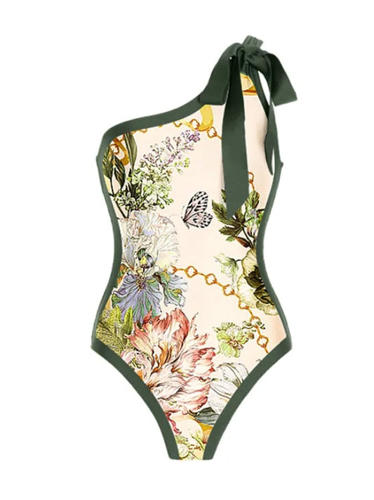 Women&#039;s Vintage Floral Print One-Piece Swimsuit