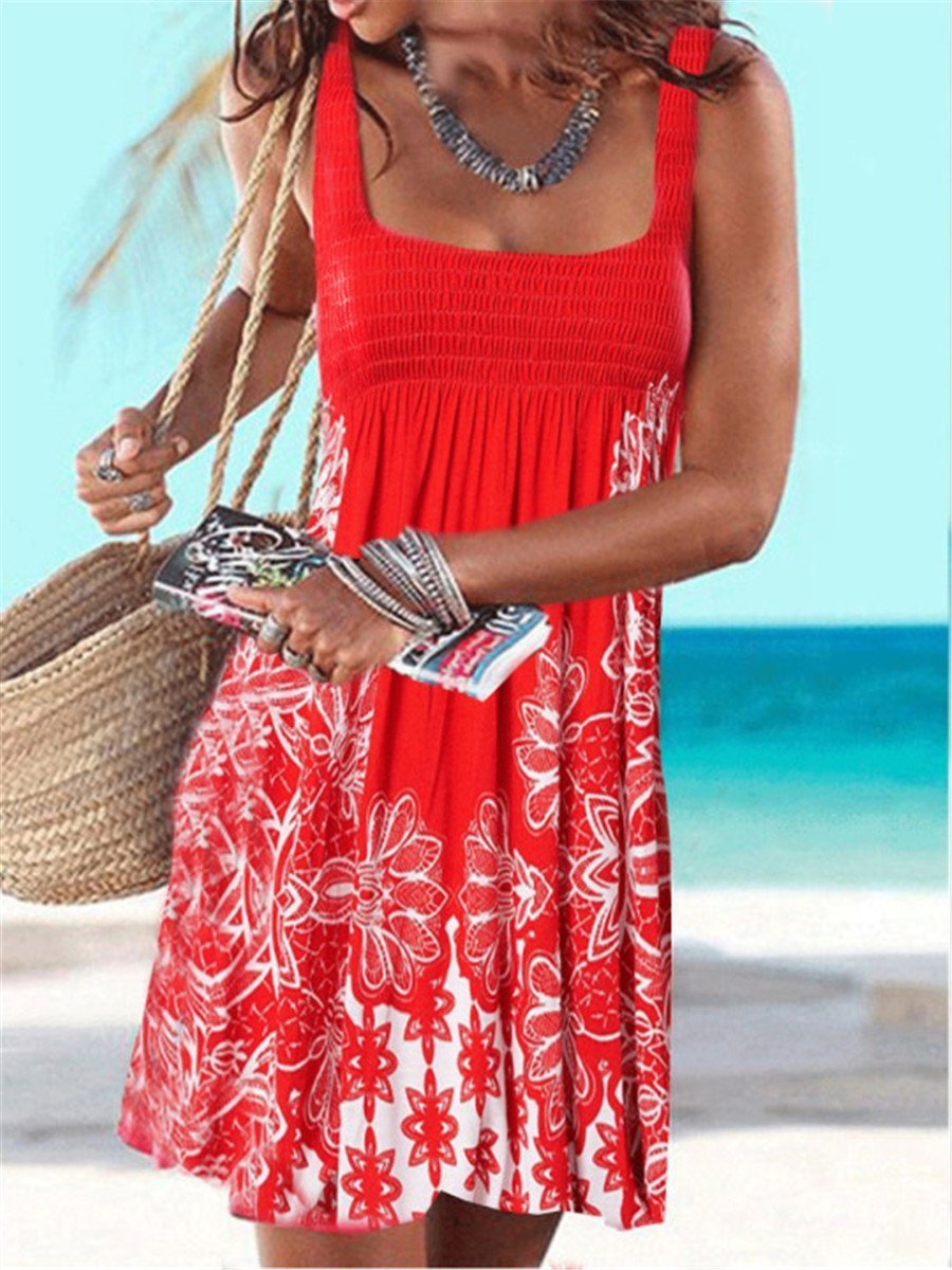 Sleeveless Print Dress With Sling