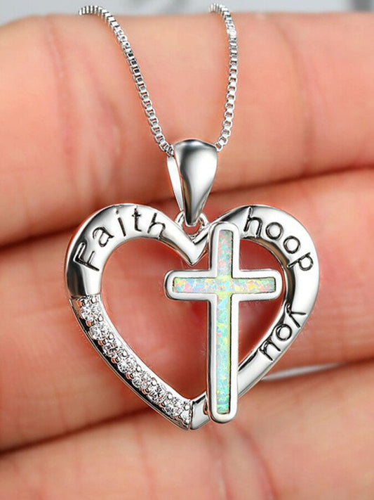 Women's Faith hope you heart-shaped cross necklace