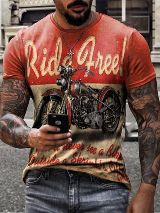 Mens Crew Neck Motorcyle Short Sleeve Tops T-shirts
