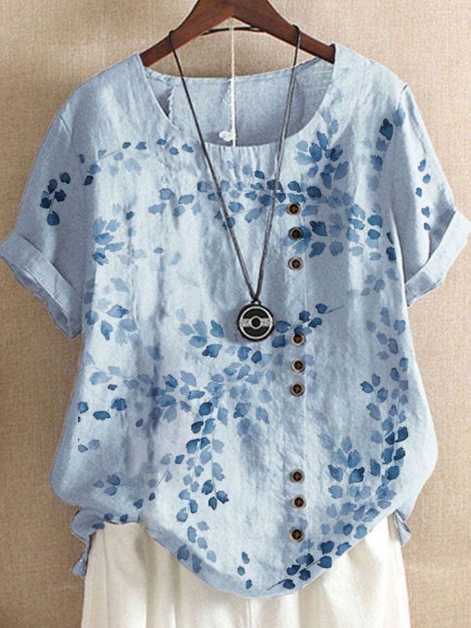 Loose Casual Leaf Print Top