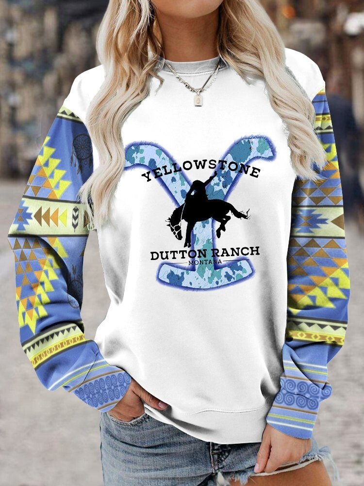 Women's Aztec Cowboy Print Casual Sweatshirt