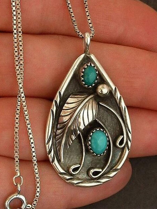 Inlaid Turquoise Retro Dyed Black Feather Pendant