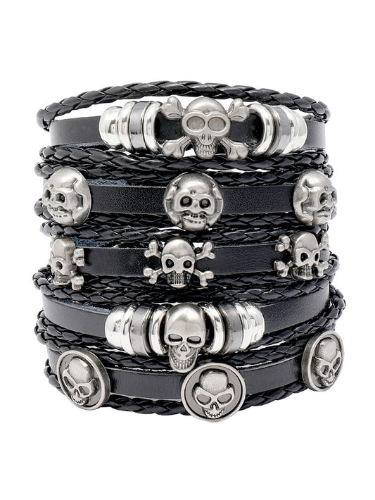 Handmade Beaded Skull Leather Bracelet