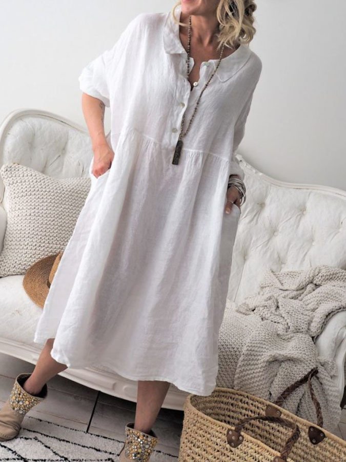 Loose Linen Solid Dress