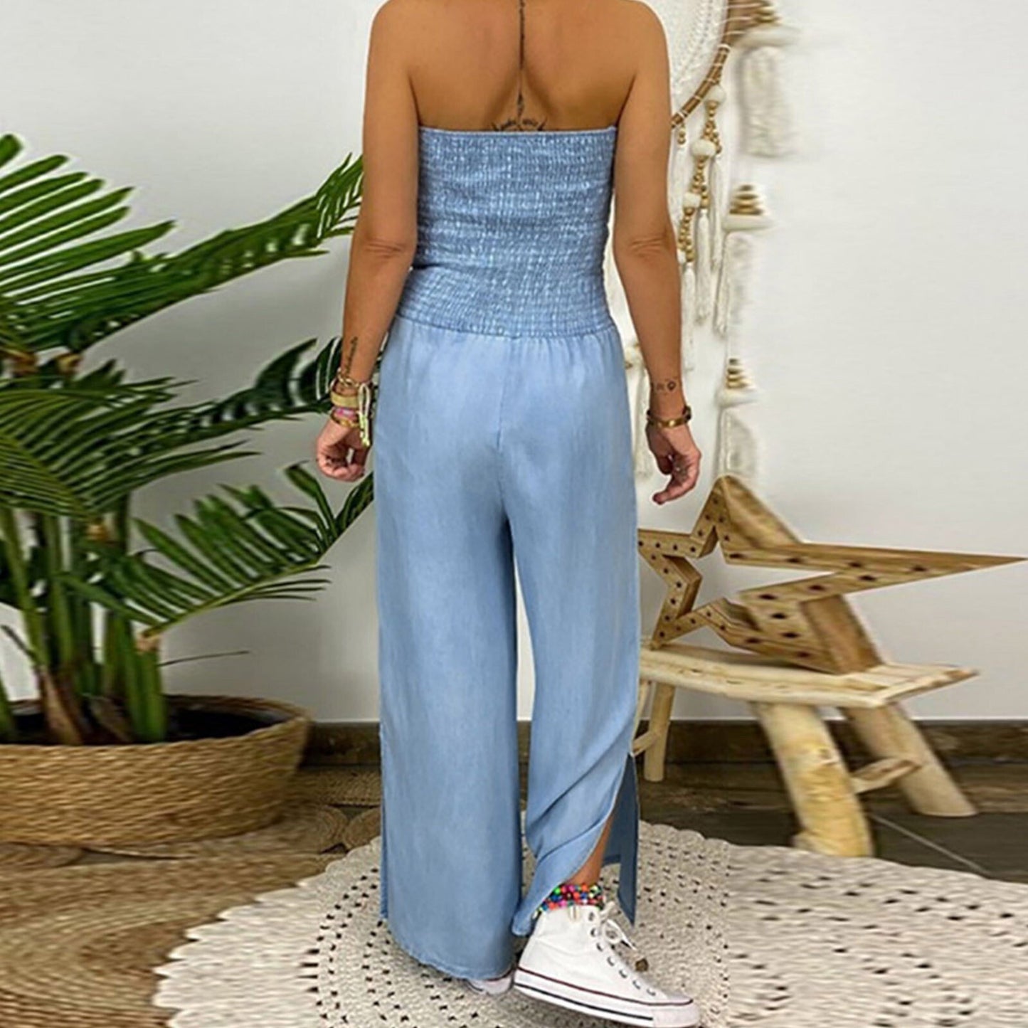 Women's Solid Denim Bra Jumpsuit