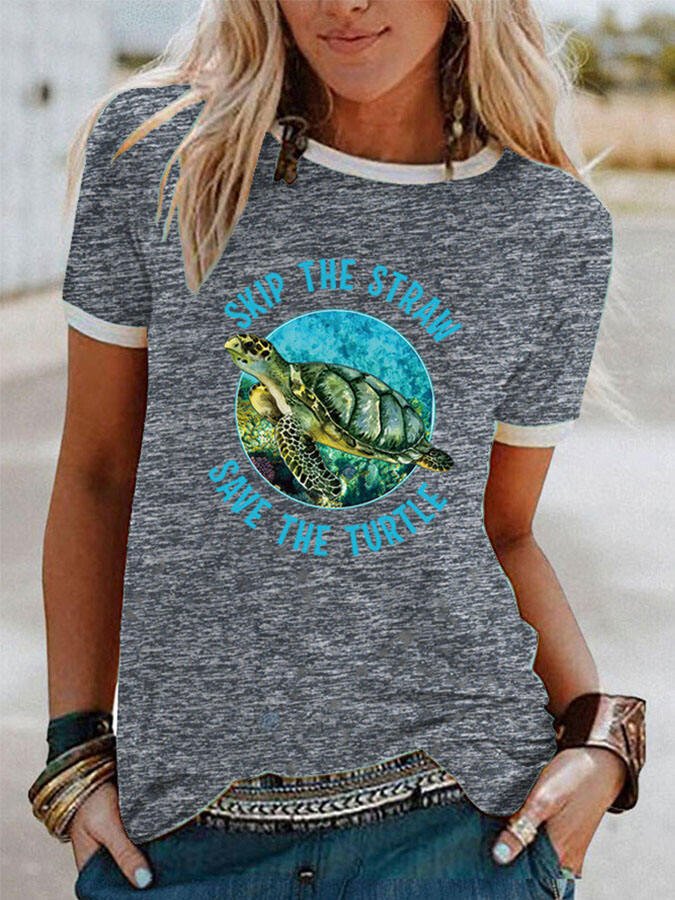 Casual Turtle Print Short Sleeve T-Shirt