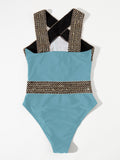 Women's Sequined Cross Neck Sexy One Piece Bikini