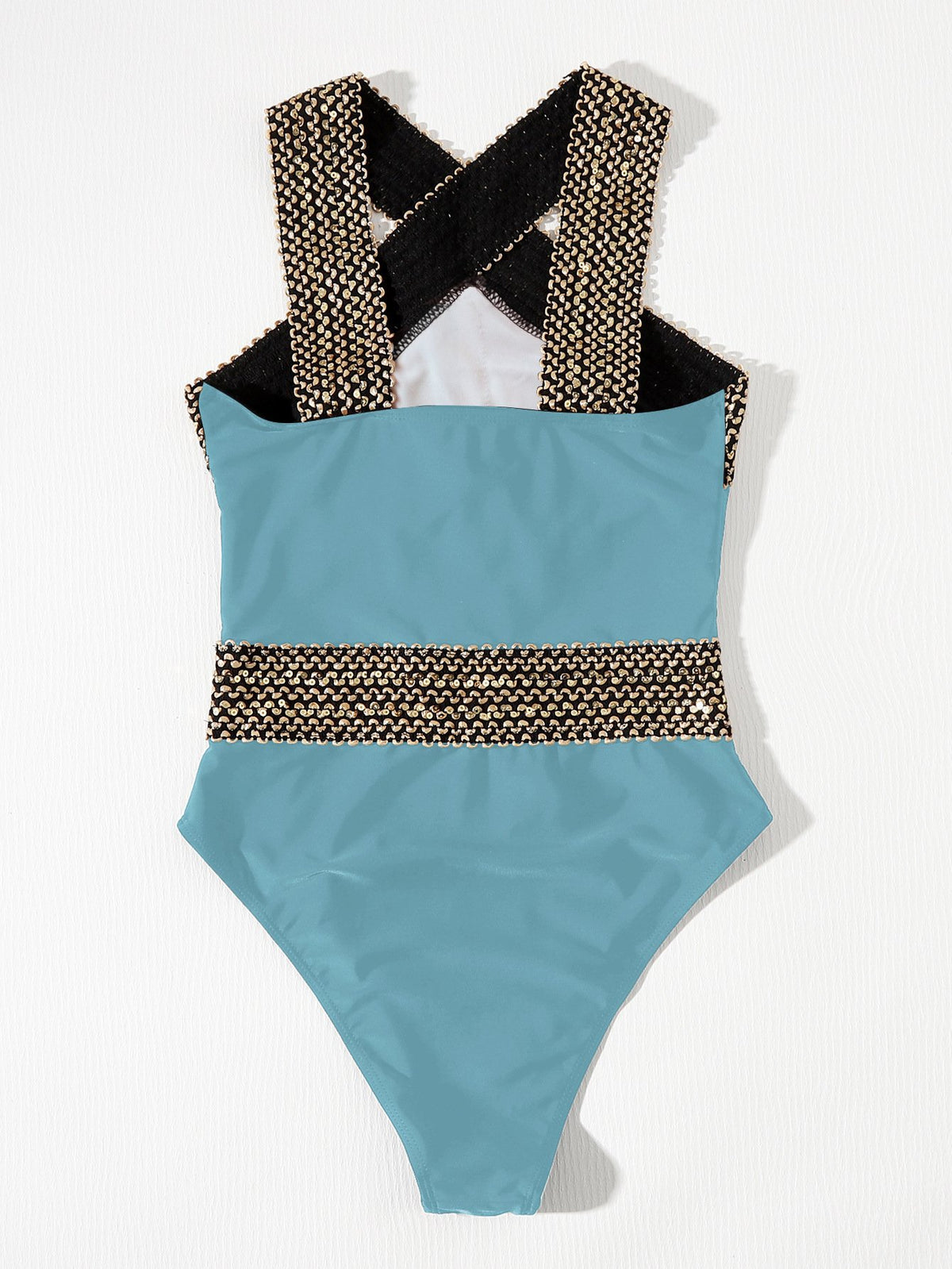 Women's Sequined Cross Neck Sexy One Piece Bikini