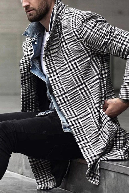 Fashion Plaid Lapel Coat Mid-length Coat