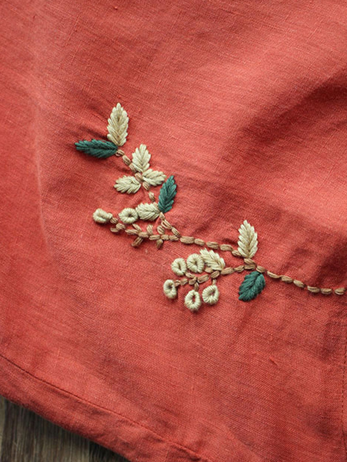 Women's Cotton Linen Embroidered Loose Casual T-Shirt