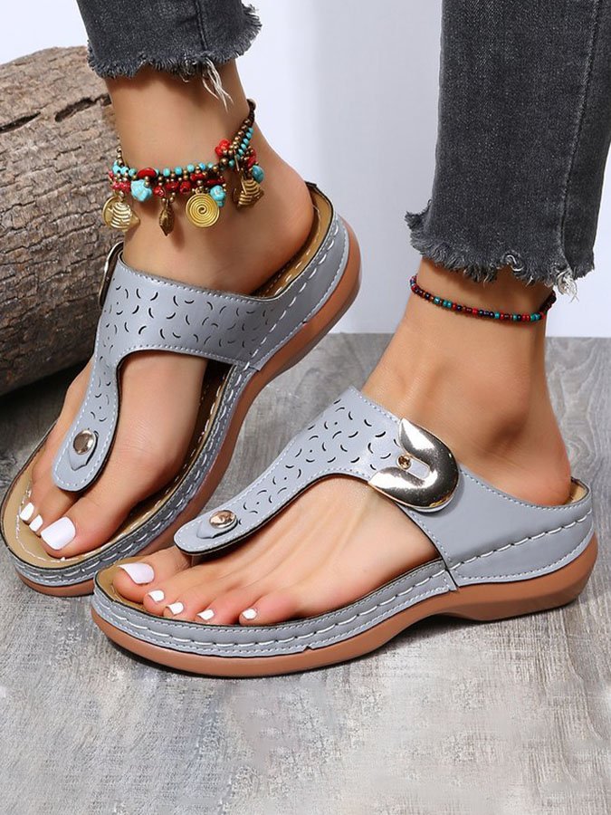 Cutout Metal Button Flip-Flops