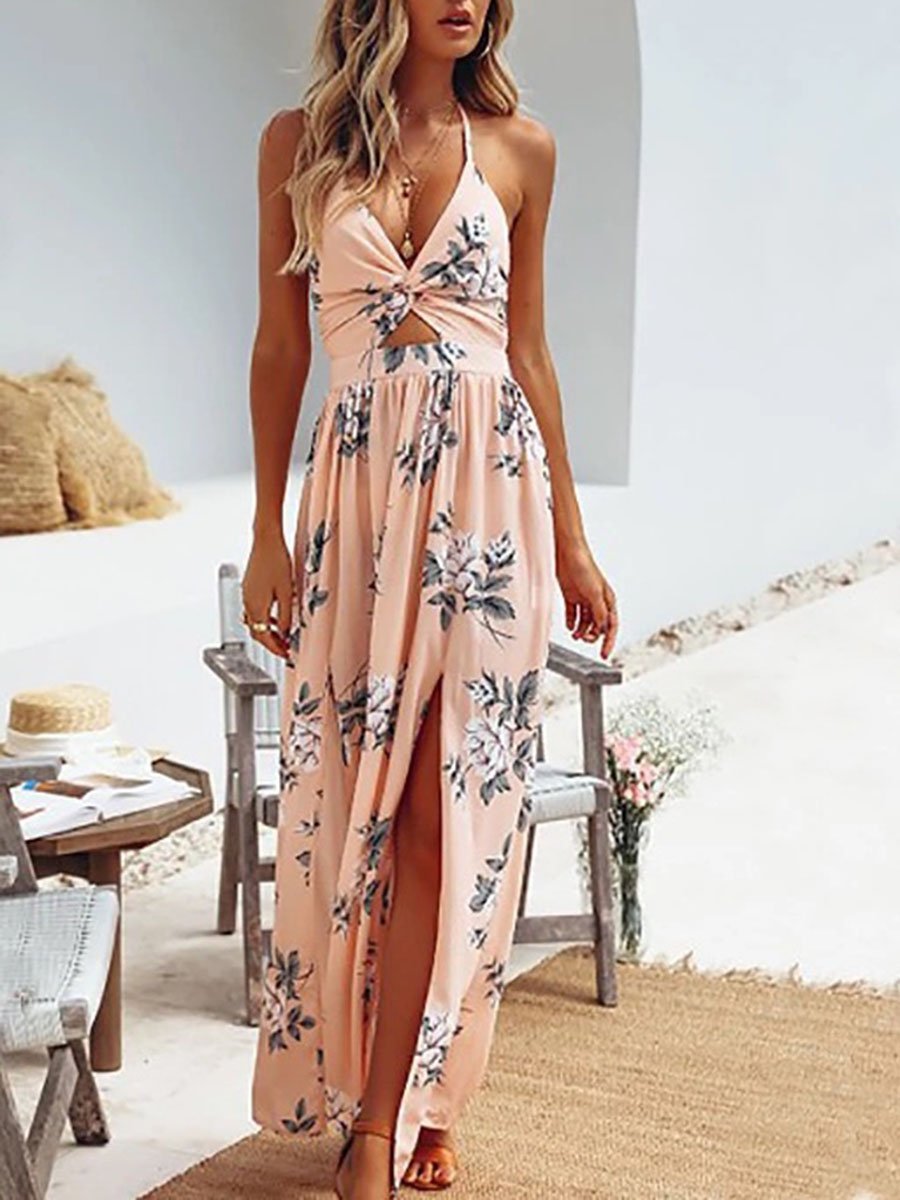 V-Neck Straps Floral Dress