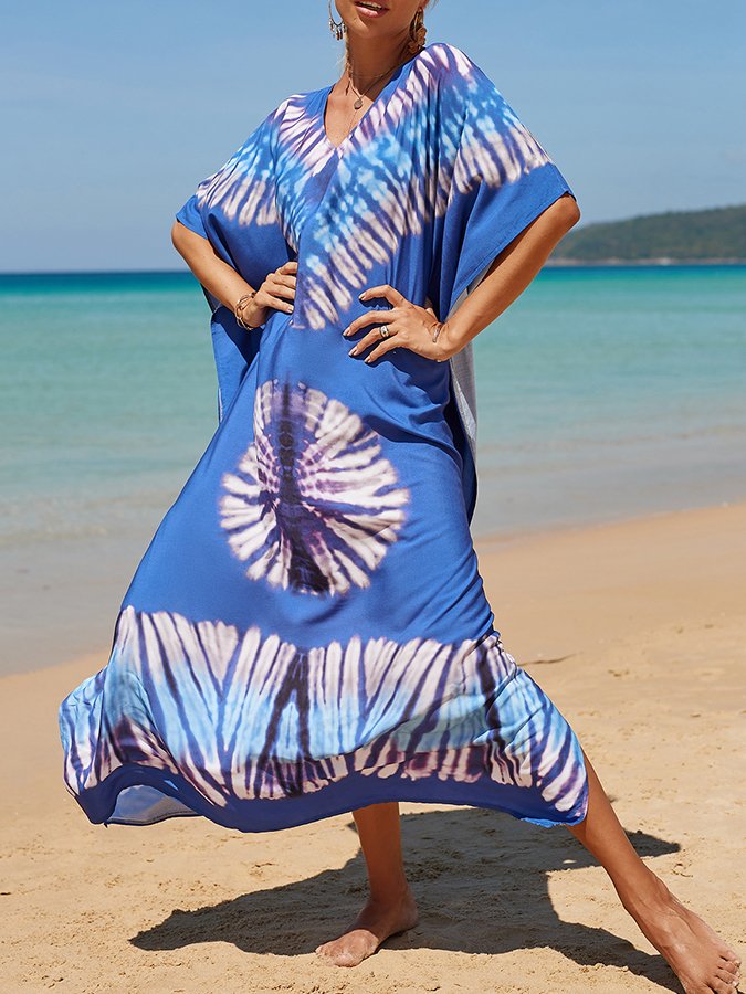 Ladies Spring Summer Beach Resort Style Loose Print Dress