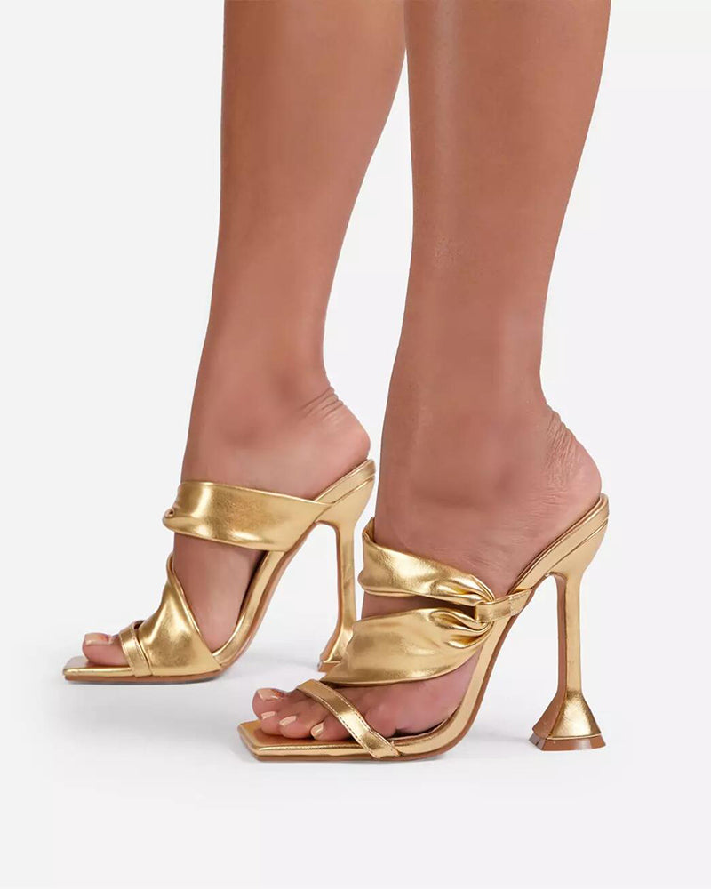 Square heel sandals for women with thin heels and empty heels