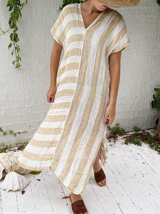 Casual Striped Linen Dress