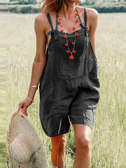 Women's Solid Color Printed Casual Suspender Shorts