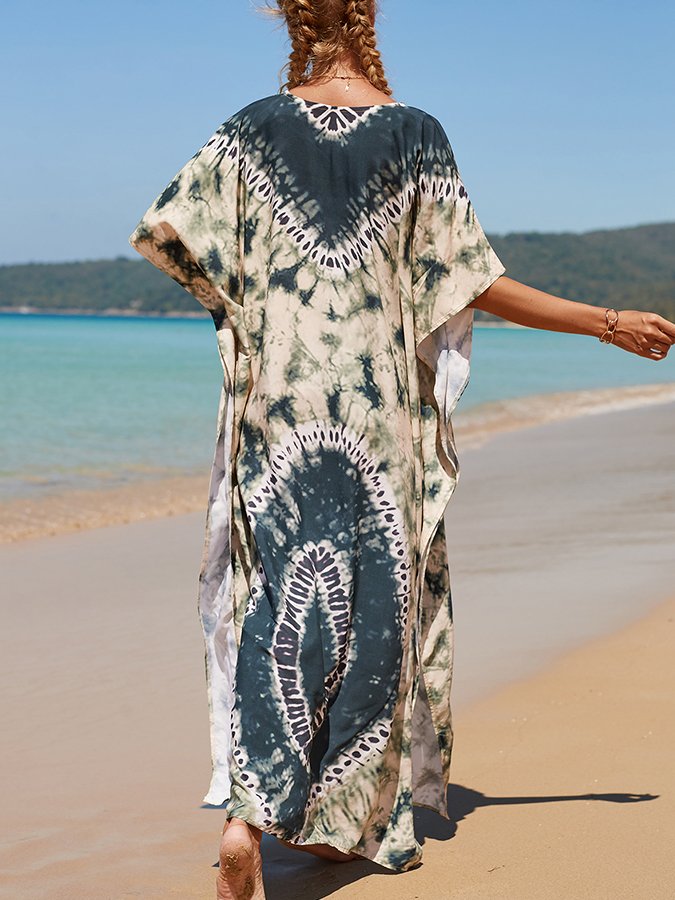 Ladies Spring Summer Beach Resort Style Loose Print Dress