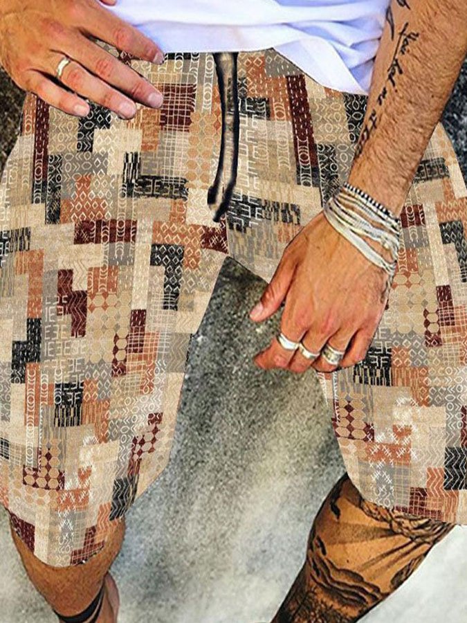 Retro Print Casual Men's Five Points pants