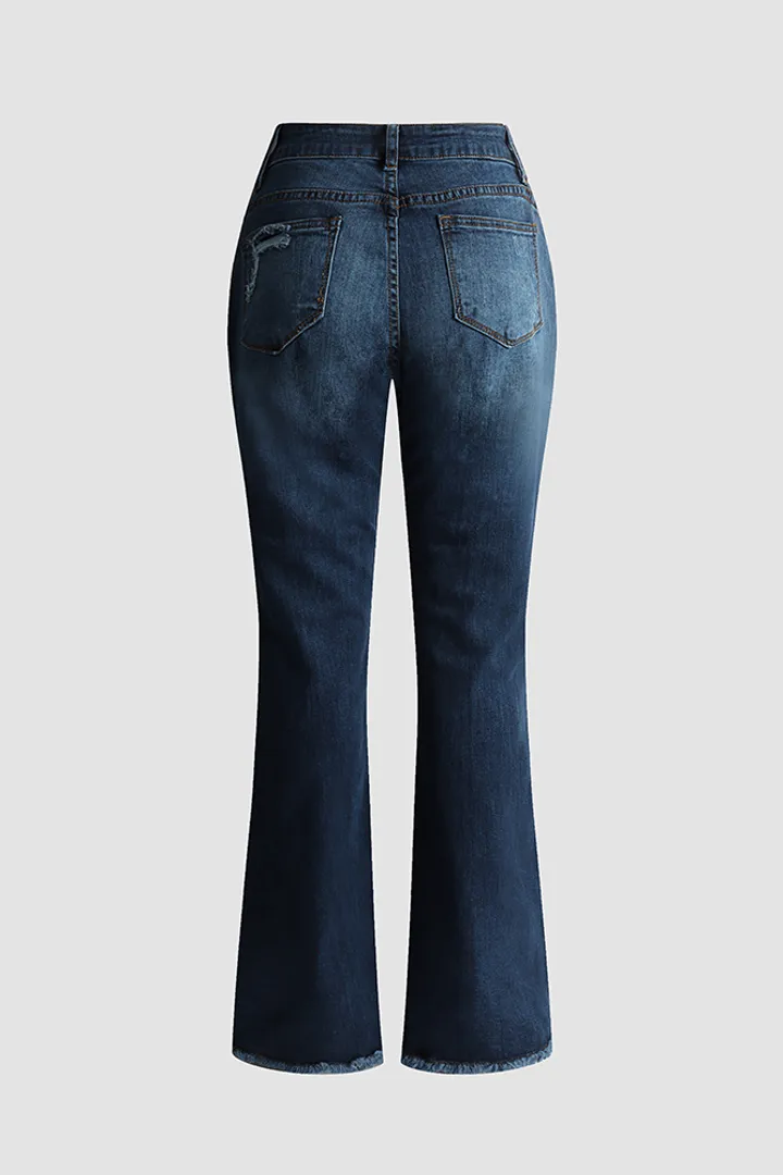 Raw Hem Ripped High Rise Flare Jeans