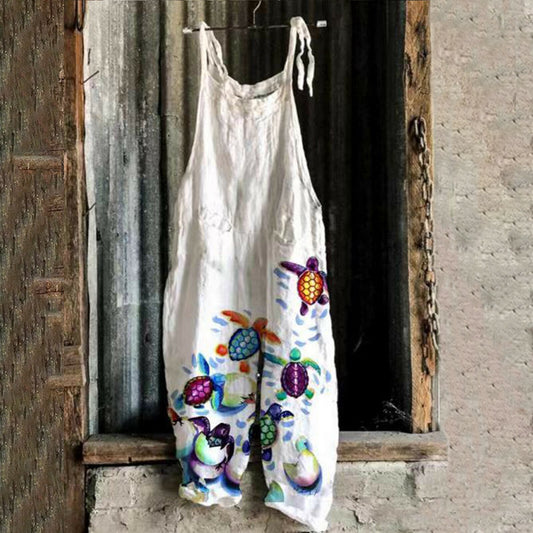 Linen print wide leg Jumpsuit