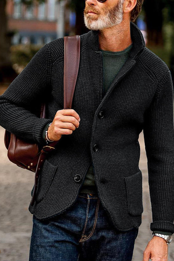 MEN'S RETRO DARK GREEN KNITTED JACKET