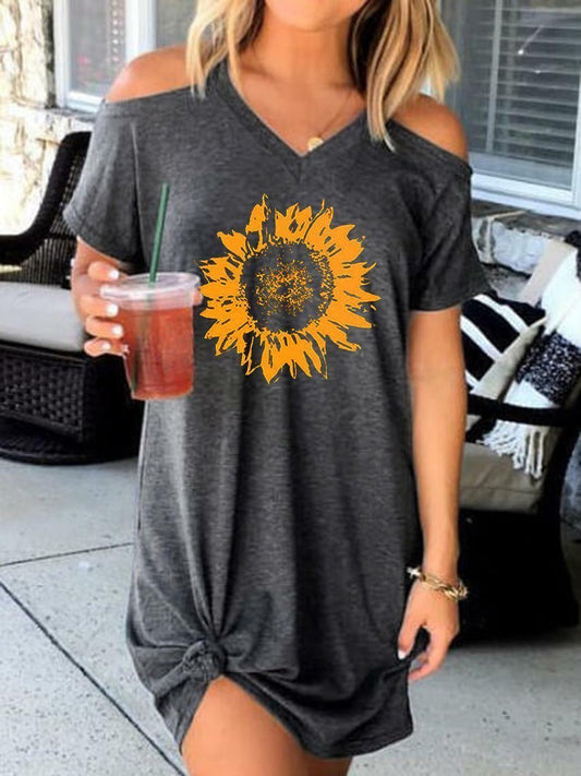 Sunflower Off-the-shoulder Short Sleeve Dress