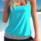 Cyan Striped Double Straps Tankini Set