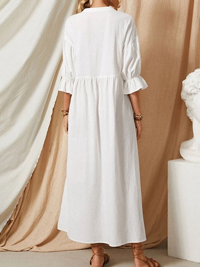 Single-Breasted Cotton And Linen Dress