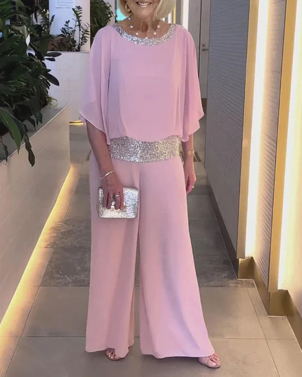 Boloone Sequined colorblock elegant two-piece set