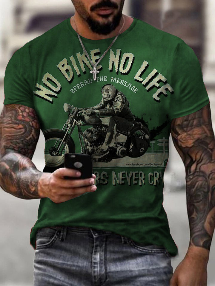 Mens Retro Motorcycle Riding Printed T-shirt