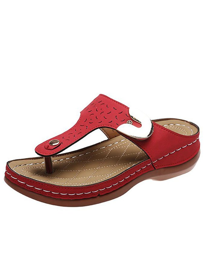 Cutout Metal Button Flip-Flops