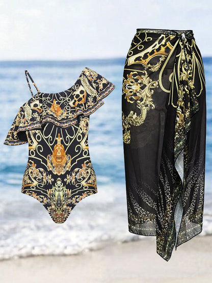 Fashion Patchwork Print One Piece Swimsuit