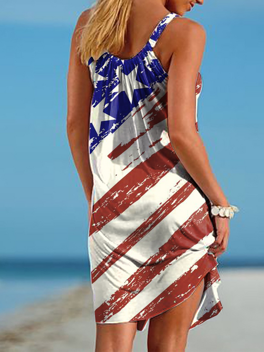 Women's Flag Print Crew Neck Slip Dress