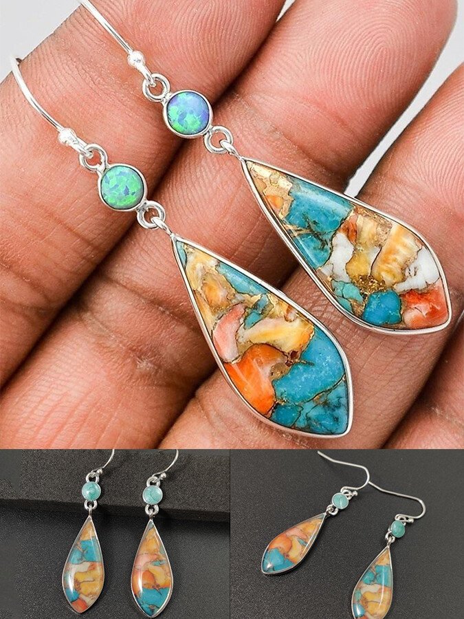 Women's retro colorful glaze drop earrings