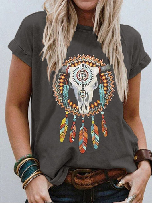 West Indian Feather Print Short Sleeve T-Shirt