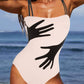 Fashion Colorblock Abstract Print One Piece Swimsuit Set