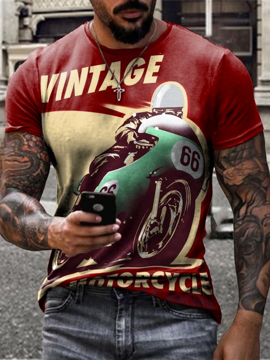 Mens Crew Neck Motorcyle Short Sleeve Tops T-shirts