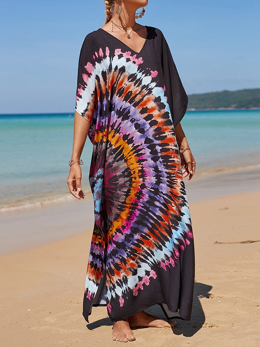 Ladies Spring Summer Beach Resort Style Loose Print Dress